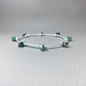 Bracelets | By Color | Glass Charms | Delicate Pearl White | Teal | Aqua | Green | Seed Beads | Charm Bracelet | Handmade | Beaded Bracelets