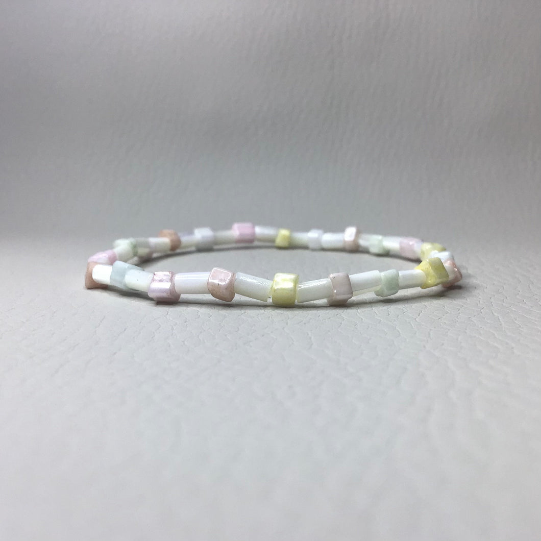 Bracelets | By Color | Natural Shell | Pastel Glass | Glass Seed Bead | Ice Cream Colors | Square | Handmade | Beaded Bracelets