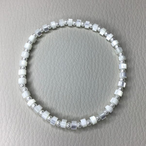 Bracelets | Natural Shell | Pearl White Natural Shell | Imitation Pearl Beads | Beaded Bracelet | Handmade | Stretch Bracelets