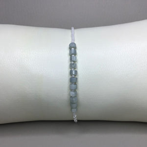 Bracelets | Natural Shell | Light Blue Grey | Natural Shell | Beaded Bracelets | Delicate Seed Beads | White | Handmade | Stretch Bracelets