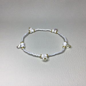 Bracelets | By Color | Glass Charms | Pearl White | Seed Beads | Gold | Stretch Bracelet | Charm Bracelet | Handmade | Beaded Bracelets