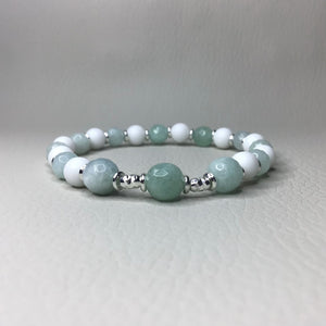 Bracelets | Natural Stone | Burmese Jade | White Howlite | Stretch Bracelet | blue | green | seafoam | sterling silver | handmade | Beaded