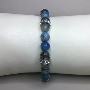 Bracelets | Natural Stone | Blue Dragons Vein Agate | Beaded | Natural Stone | Brass Rhinestone | Crystal | Handmade | Stretch Bracelets