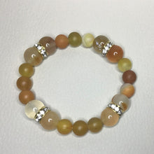 Load image into Gallery viewer, Bracelets | Natural Stone | Striped Agate | Beaded Bracelets | Matte Beads | Brass Rhinestone | Gold | Crystal | Handmade | Stretch Bracelet