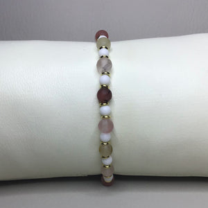 Bracelets | Natural Stone | Striped Agate | White Howlite | Beaded Bracelets | Peach | Gold | Orange | Handmade | Stretch Bracelets