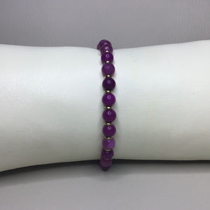 Bracelets | Natural Stone | Purple Sugilite | Strawberry Quartz | Faceted | Beaded | Purple | Pink | Gold | Handmade | Stretch Bracelets