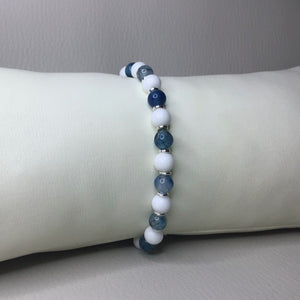 Bracelets | Natural Stone | Blue Dragons Vein Agate | White Howlite | Beaded Bracelets | Bright Silver | Handmade | Stretch Bracelets