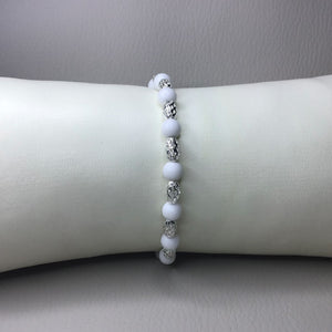 Bracelets | Natural Stone | Matte White Howlite | Silver Lacy Mesh Beads | Beaded Bracelet | Handmade | Stretch Bracelet