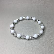 Load image into Gallery viewer, Bracelets | Natural Stone | Matte White Howlite | Silver Lacy Mesh Beads | Beaded Bracelet | Handmade | Stretch Bracelet
