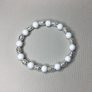 Bracelets | Natural Stone | Matte White Howlite | Silver Lacy Mesh Beads | Beaded Bracelet | Handmade | Stretch Bracelet