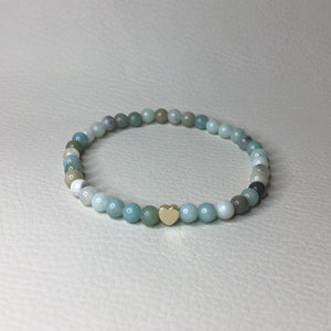 Bracelets | Natural Stone | Heishi Flower Amazonite | Beaded Bracelet | Heart | Gold | Blue | Green | Seafoam | Handmade | Stretch Bracelets