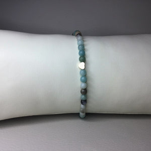 Bracelets | Natural Stone | Heishi Flower Amazonite | Beaded Bracelet | Heart | Gold | Blue | Green | Seafoam | Handmade | Stretch Bracelets
