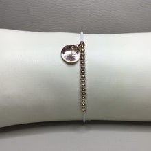 Load image into Gallery viewer, Bracelets | Metal | Rose Gold Round Brass Beads | White Glass Seed Beads | Charm | Rhinestone | Handmade | Beaded Bracelets