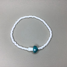 Load image into Gallery viewer, Bracelets | Charms | Teal Glass Mushroom | White Seed Beads | Handmade | Beaded Bracelets | Stretch Bracelet