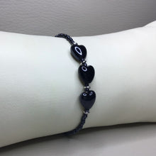 Load image into Gallery viewer, Bracelets | Charms | Ceramic Heart | Seed Beads | Navy | Blue | Midnight| Handmade | Beaded Bracelets | Stretch Bracelet