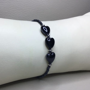 Bracelets | Charms | Ceramic Heart | Seed Beads | Navy | Blue | Midnight| Handmade | Beaded Bracelets | Stretch Bracelet