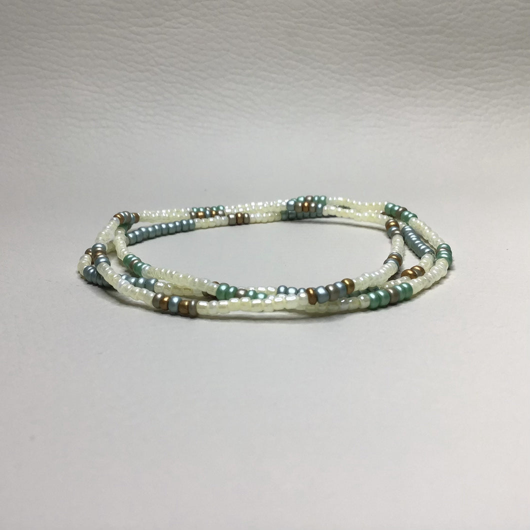 Bracelets | Seed Bead Stacks | Glass Seed Bead Bracelets | Ivory | Seafoam Green | Copper | Handmade | Beaded Bracelets