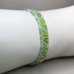 Bracelets | Seed Bead Stacks | Glass Seed Bead Bracelets | Blue | Green | Silver | Handmade | Beaded Bracelets