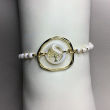 Load image into Gallery viewer, Bracelets | Natural Stone | White Gold Mashan Jade | Satin Adjustable Cord | Shell Connector | Gold Tree of Life | Handmade | BeadedBracelet