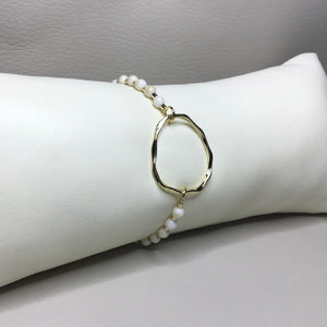 Bracelets | Natural Stone | White Gold Mashan Jade | Satin Adjustable Cord Strap | Large Irregular Circle | Handmade | Beaded Bracelets
