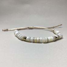 Load image into Gallery viewer, Bracelets | Natural Stone | Natural Shell Heishi Beads | Satin Adjustable Cord Strap | Gold Disc Spacer Beads | Handmade | Beaded Bracelets
