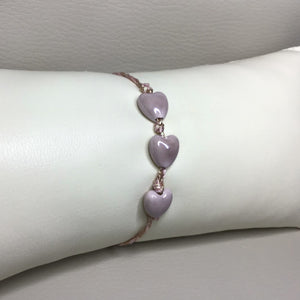 Bracelets | Charms | Ceramic Heart | Seed Beads | Pink | Blush | Adjustable | Handmade | Beaded Bracelets | Braided