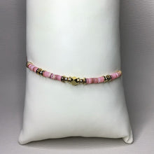 Load image into Gallery viewer, Bracelets | Natural Stone | Pink Natural Shell Heishi Beads | Satin Adjustable Cord Strap | Gold Spacer Beads | Handmade | Beaded Bracelets