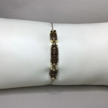 Load image into Gallery viewer, Bracelets | Natural Stone | Brown Natural Shell Heishi Beads | Satin Adjustable Cord Strap | Gold Spacer Beads | Handmade | Beaded Bracelets