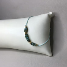 Load image into Gallery viewer, Bracelets | Natural Stone | Teal/Turquoise Shell Heishi Beads | Satin Adjustable Cord Strap | Gold Spacer Beads | Handmade | Beaded Bracelet